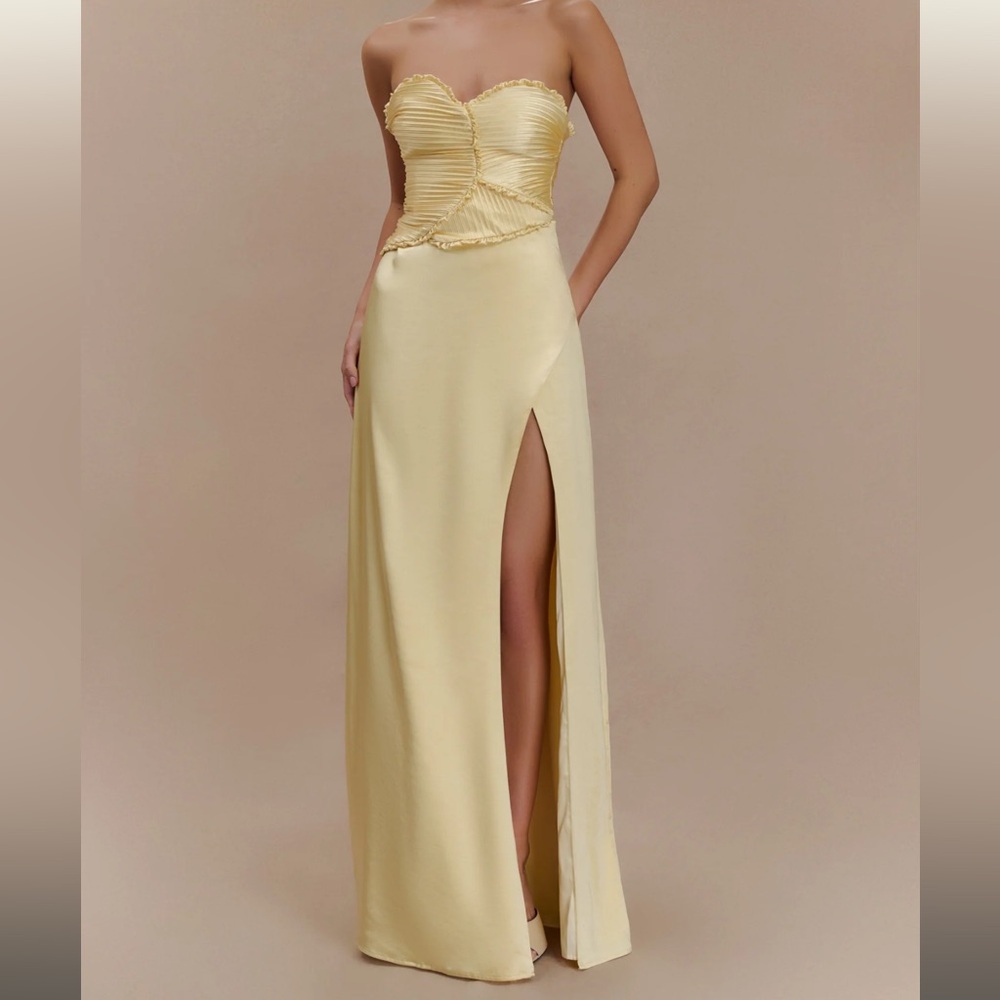 Meshki Strapless Yellow Dress with Slit